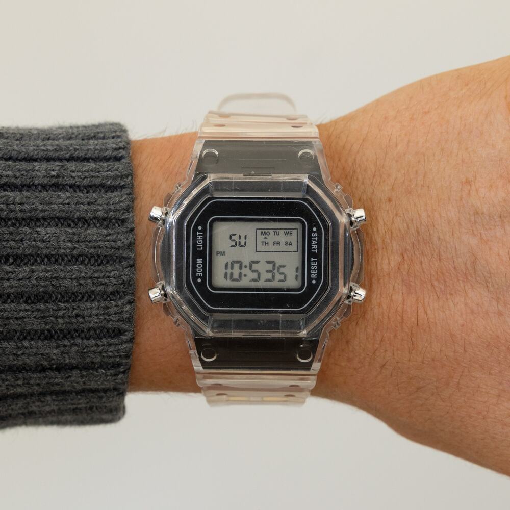 Y2K Clear Digital Quartz Watch with Black Accents Unisex 8.5" New